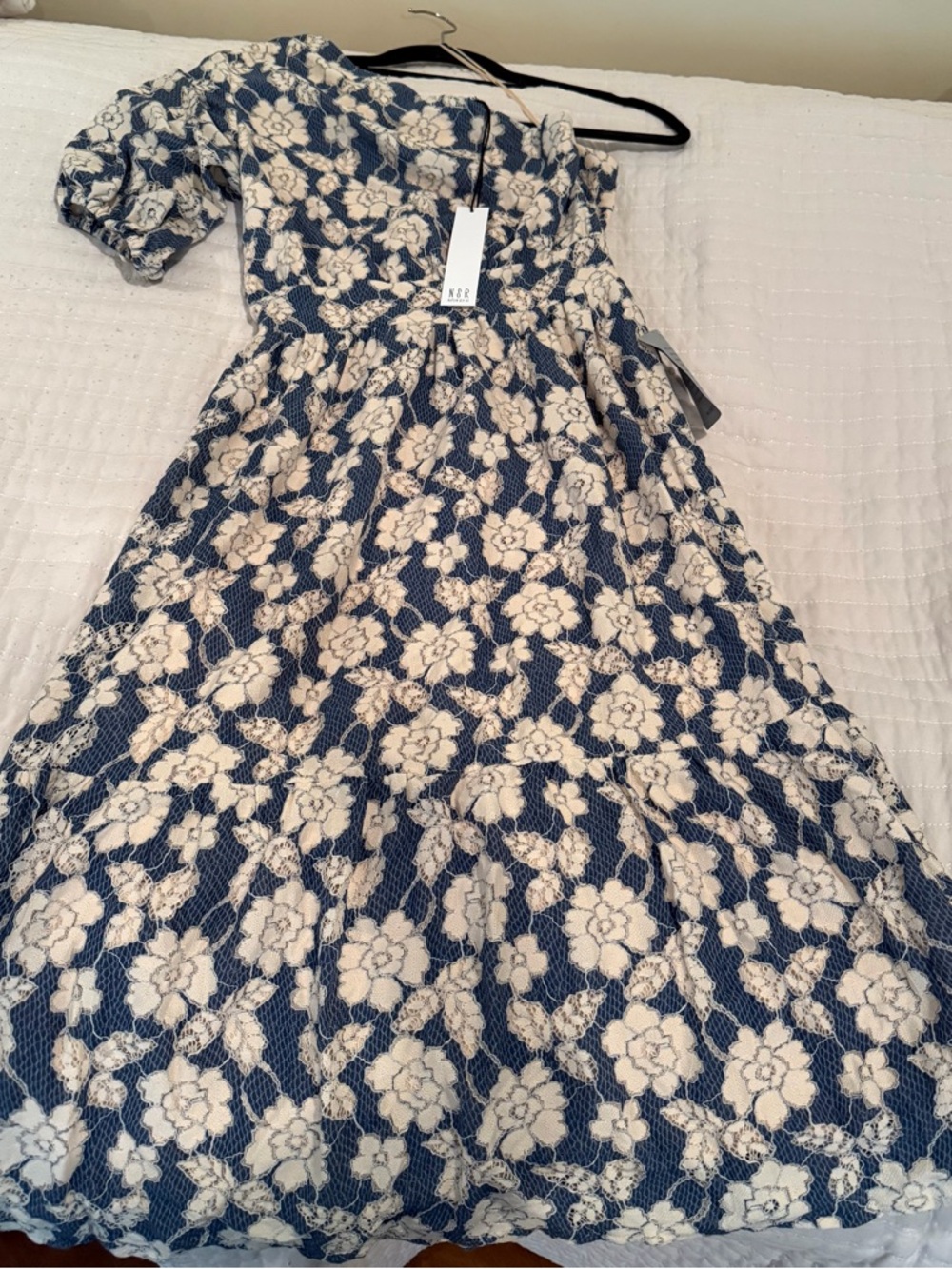 NSR One-Shoulder Floral Dress in Blue and Cream Floral - Picture 3 of 5